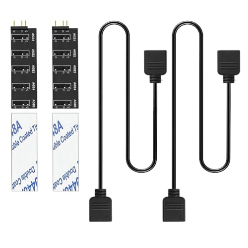 Gebildet Paquete de 2 ARGB Centro de Fans - Cable de alimentación Divisor de 1 a 5 vías para refrigeración de Carcasa de Placa Base de PC - Cable de extensión para Ventiladores de computadora ATX