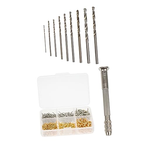 BEBEMOKO 1 Set Accessory Tools Jewelry Making Eye Pins Drill Nut Driver Pin Vise Hand Drill Bit Threaded Clasp Hook Jewelry Supplies DIY Jewelry Eye Pin Screws Mini Vise Stainless Steel