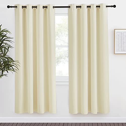 NICETOWN Room Darkening Blind Shade for Kids Bedroom, Beige, Single Panel, 55 x 78 inch, Triple Weave Home Decoration Light Blocking Solid Ring Top Cu