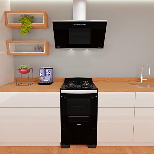 Fogão 4 Bocas Preto com Frente em Vidro Preto e Timer Digital Dako Diplomata Grill Bivolt