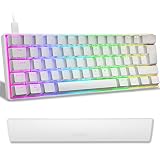 Clavier de Jeu mécanique 60% avec câble de Type C 61 Touches LED rétroéclairé USB étanche RVB rétroéclairage + Cuir synthétique antidérapant Repose-Poignet en Mousse à mémoire de Forme (Blanc)