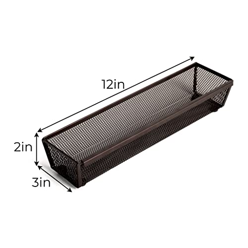 Smart Design Drawer Organizer - 12 X 3 Inch - Steel Metal Mesh Tray - With Interlocking Arm Connection - Utensils, Silverware, Organization - Kitchen - Bronze #TOP2