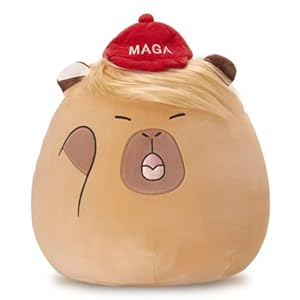 Rtam Trumpy Capybara Squishy Plush Pillow Toy with Golden Long Hair and red hat Cartoon Stuffed Animals Gift for Friends Donald