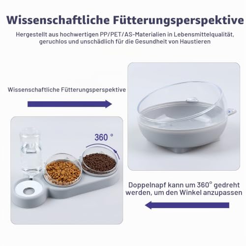 Foto von Katzennapf,Futternapf Katze,Fressnapf Katze 3 in 1 Katzen Napfset,rutschfeste Katzennapf Erhöht mit Automatischem Wasserspender für Kleine und Mittelgroße Hunde und Katzen (grau)