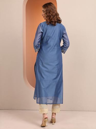 Image of Libas Embroidered Chanderi Silk Straight Kurta | Ethnic wear | Bridal Suit | Wedding Dress | Occasion wear