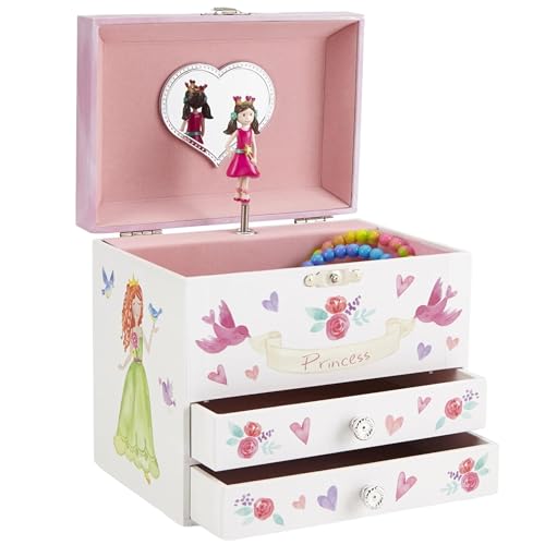 Jewelkeeper - Joyero Niña con 2 Cajones Extraíbles, Joyero Musical Niña con Bailarina Giratoria - Caja Musical Azul con Lentejuelas y Espejo Ovalado, 17.2 x 11.5 x 15 cm