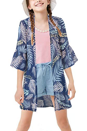 image for GORLYA Girl's Floral Print Chiffon Beach Cardigan Cover ups Kids Casua