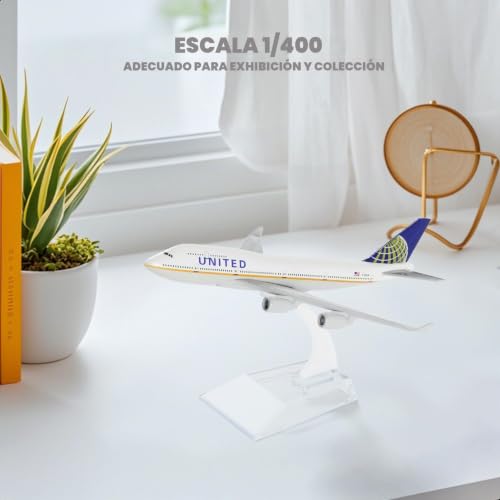 Miniatura 6 de Qiyumoke 1 400 United Plane 747 Modelo - Kit De Modelo De Aviones De Metal Fundido A Presión Con Soporte 6 Pulgadas Boeing 747 Airlines Modelo De Avión Para Entusiastas De La Aviación Regalo