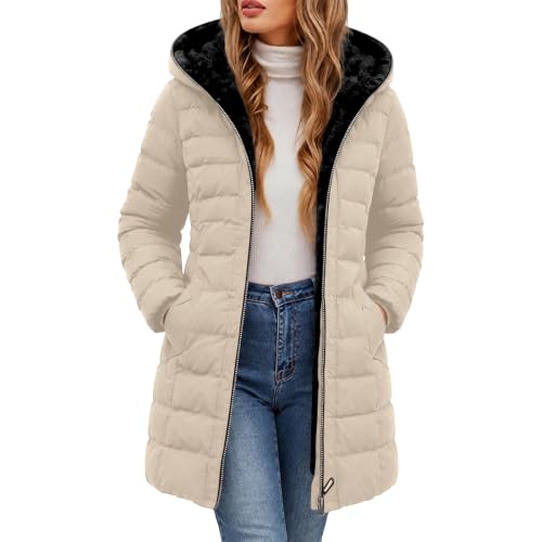 FPMLUXLL Puffer Jacket Womens Long Fur Hooded Warm Winter Quilted Jackets