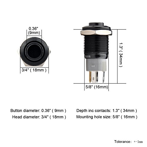 Ulincos Latching Push Button Switch U16F2 1No1Nc Spdt On/Off Black Shell With Green Led Ring Suitable For 16Mm 5/8" Mounting Hole (Green) #TOP5