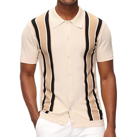 PJ PAUL JONES Mens Striped Vintage Cardigan Sweater Short Sleeve Knitted Shirts Cover