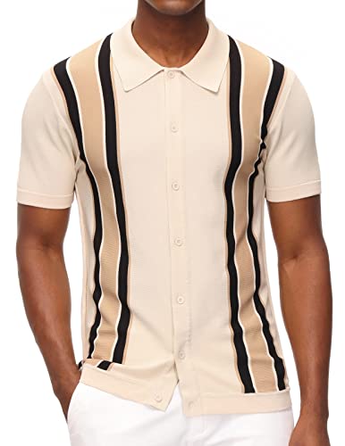 PJ Paul Jones Mens Polo Shirts Vintage Striped Lightweight Knitting Golf Shirts