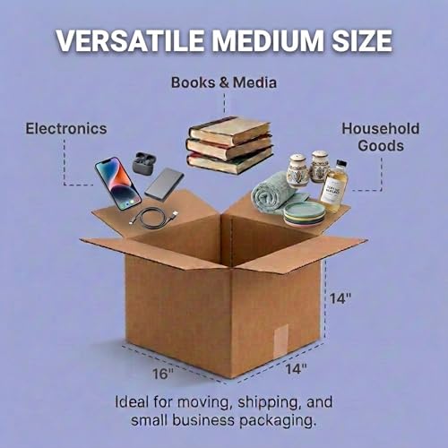 Image of BOX USA Shipping Boxes 16 inchL x 14 inchW x 14 inchH, 25-Pack Medium Corrugated Cardboard Boxes for Shipping, Mailing, Packing, Packaging and Storage