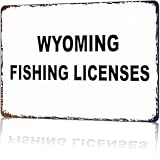Vintage Wyoming Fishing Licenses Metal Signs 8x12 Inch, Man Cave Wall Decor
