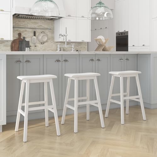 Hillsdale Moreno Wood Backless Bar Height Stool, 29\" High, Sea White