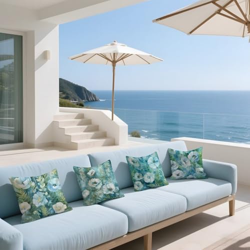 Housse de coussin 50x50cm velours bleu fleur douceur et sérénité maison