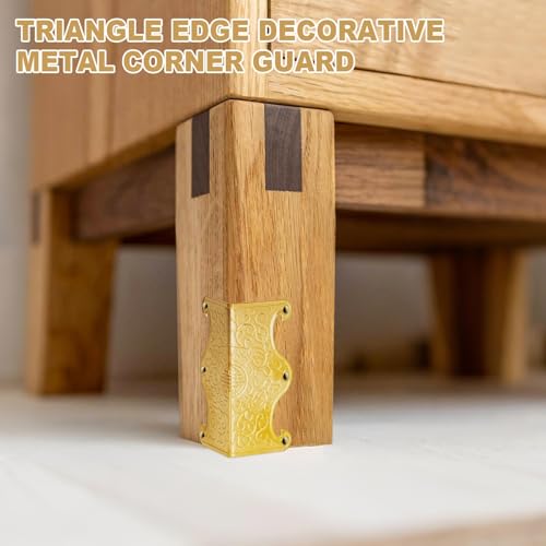Image of 4 Pcs Baseboard Corner Protectors,Vintage Metal Skirting Board Corner Protectors for File Boxes,Bookshelves,Wooden Cases,Jewel Cases Decorative (Gold)