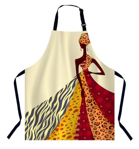 Image of BGBDEIA Brightly African Girl Chefs Apron, Cooking and Baking Apron for Men and Women, Kitchen Apron, Butchers Apron, BBQ & Catering Bibs
