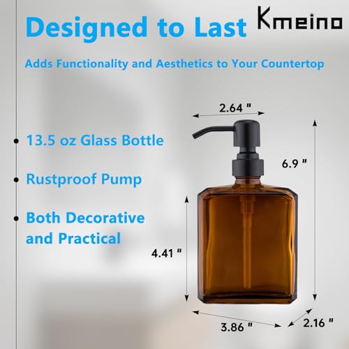 Image of Amber Soap Dispenser Square Bottle and Black Pump, Glass Dish Soap Dispense, Refillable Hand Soap Dispenser with Stainless Steel Pump, 13.5 oz Lotion Dispenser for Bathroom, Kitchen Countertop
