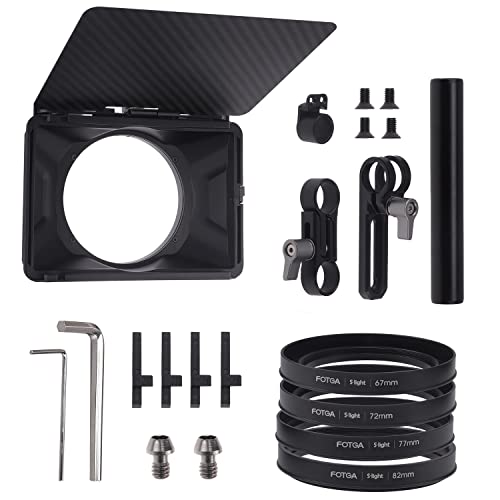 Foto4Easy Mini Matte Box,Lightweight Matte Box 15Mm Rod Support With Top Flag For Dslr Mirrorless Cameras,Compatible With 67Mm/72Mm/77Mm/82Mm Lenses,Supporting 4X4/4X5.65 Filters, Black #TOP5