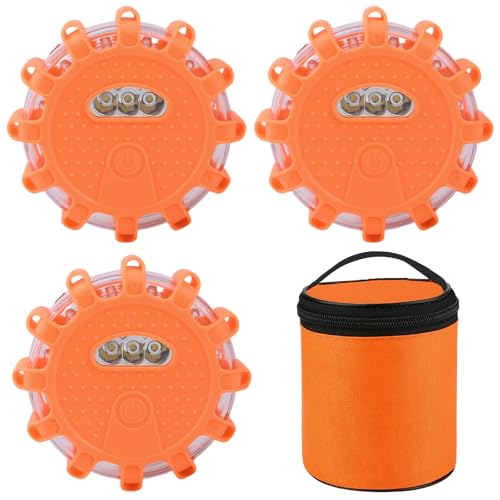 TAVADA Lot de 3 lumières d'urgence de voiture, lumières LED d'avertissement magnétique, lumières d'urgence LED étanches avec 9 modes de lumière...