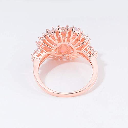 Cinily Flower Opal Ring-Pink Opal Cubic Zirconia Cz Ring 14K Rose Gold Plated Gemstone Promise Engagement Ring For Women (10) #TOP5
