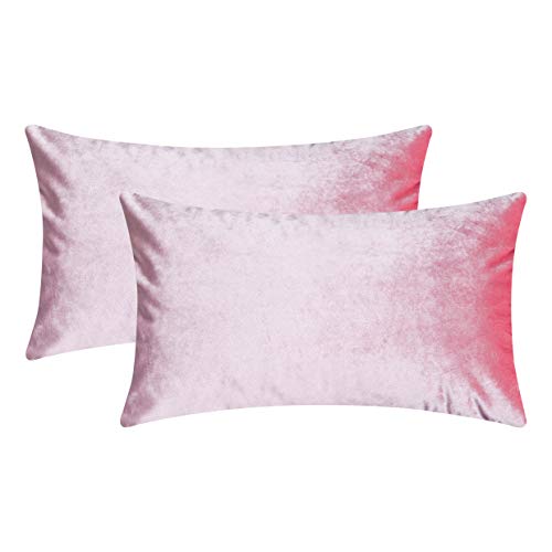 Home Brilliant Oblong Velvet Throw Pillow Covers, Decorative Cushion Cover For Toddler Kids Girls, Set Of 2, 12 X 20 Inch(30X50Cm), Blush Pink #TOP5