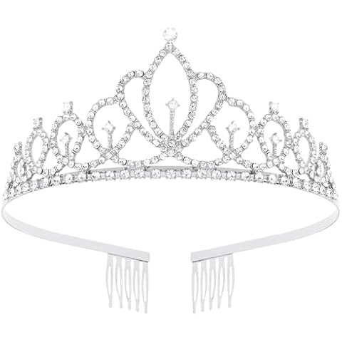 Tihebax Tiaras for Girls Princess Crowns for Girls Silver Princess Tiara Birthday Tiara Birthday Girl Crown, Coronas Para Niñas, Crystal Prom Tiara Pageant Crown for Holloween Costume, Prom, Party Cover