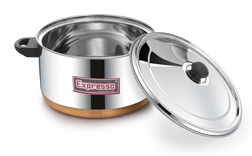 Image of Expresso Stainless Steel Eco-Friendly Double Handle Milk Boiler Pot w /Copper Bottom, Milk Boiler for Kitchen 4 Litre