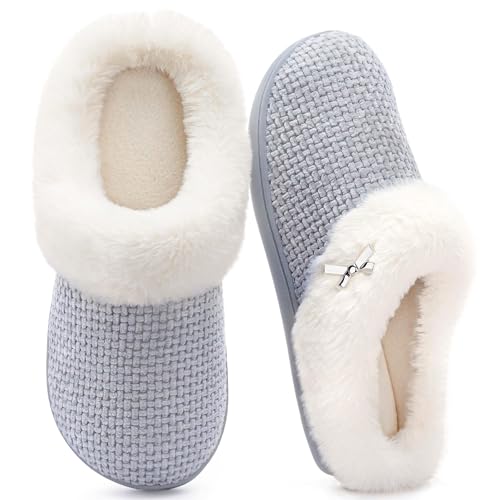 Image of ULTRAIDEAS Women's Breathable House Slippers with Memory Foam, Lightweight Cotton Blend Lining, Indoor Outdoor Slip On Design, Non Slip Rubber Sole for Bedroom, Machine Washable
