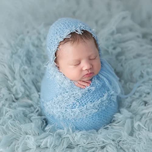 Vemonllas Newborn Infant Baby Boys Girls Photography Props Mohair Lace Hat and Wrap Blanket Cloth (Light Blue) by Vemonllas - Image 3
