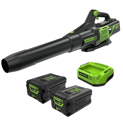 Image of Greenworks 60V (610 CFM / 130 MPH) Cordless Leaf Blower (26 CC Gas Equivalent, Push Button Start), 2.5Ah Battery, Rapid Charger + Bonus 4.0Ah Battery
