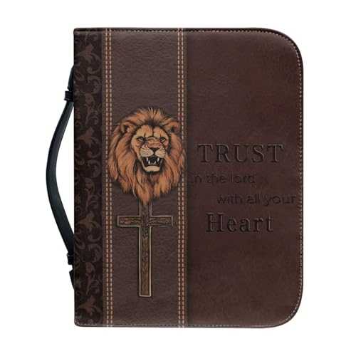 Glomenade Brown Tiger Print Bible Cover Case PU Leather Crucifixion Book Cover Bible Carrying Case Large Scripture Bag Bible Bag Protector Pad for Christian