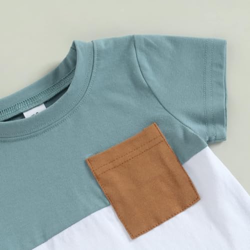LIUNLU Baby Boy Summer Outfits Soft 100% Cotton Patchwork T-Shirt and Shorts 2Pcs Set with Pockets for Toddler Infants Green — view 5
