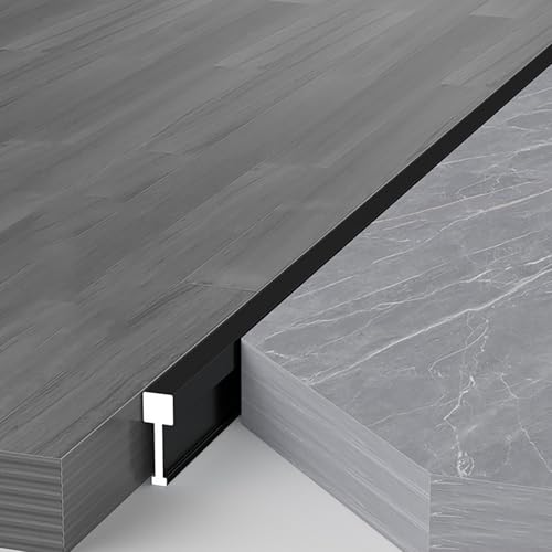 Raouoae Perfil En T Para Transición De Suelo De Aluminio Para Puertas, 2 Piezas De 125cm, Ideal Para Uniones Entre Suelos Laminados Y Cerámicos, Transición Perfecta Sin Desnivel(Schwarz,Breite: 4.9 mm