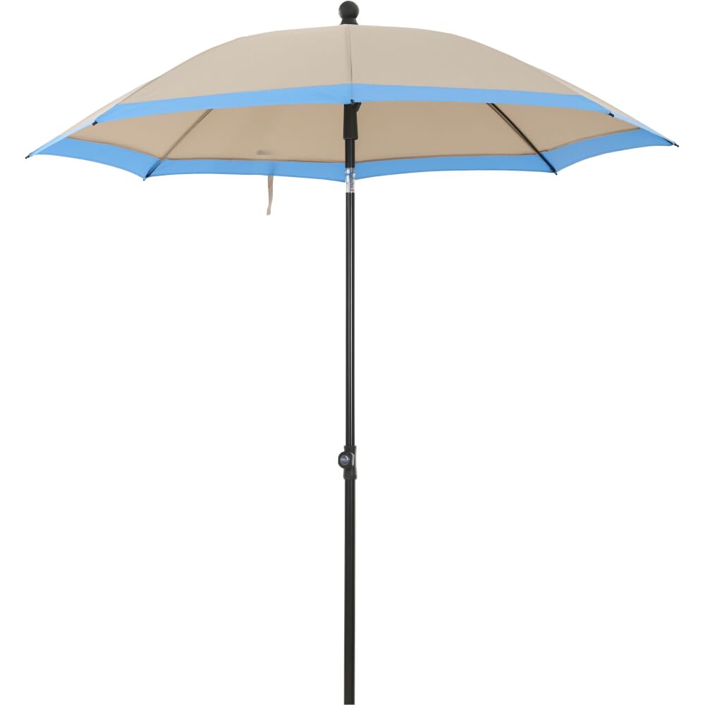 Sombrilla de bastón central City Push bicolor beige y azul con diámetro de 180cm