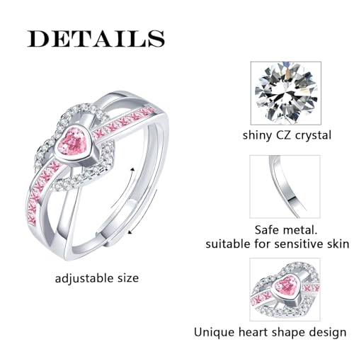 Heart Ring Moissanite Adjustable Engagement Ring, Promise Eternity Ring for Women,Wedding Rings,Jewelry Gift,Friendship Promise Fashion Jewelry Valentine Gifts for Women4