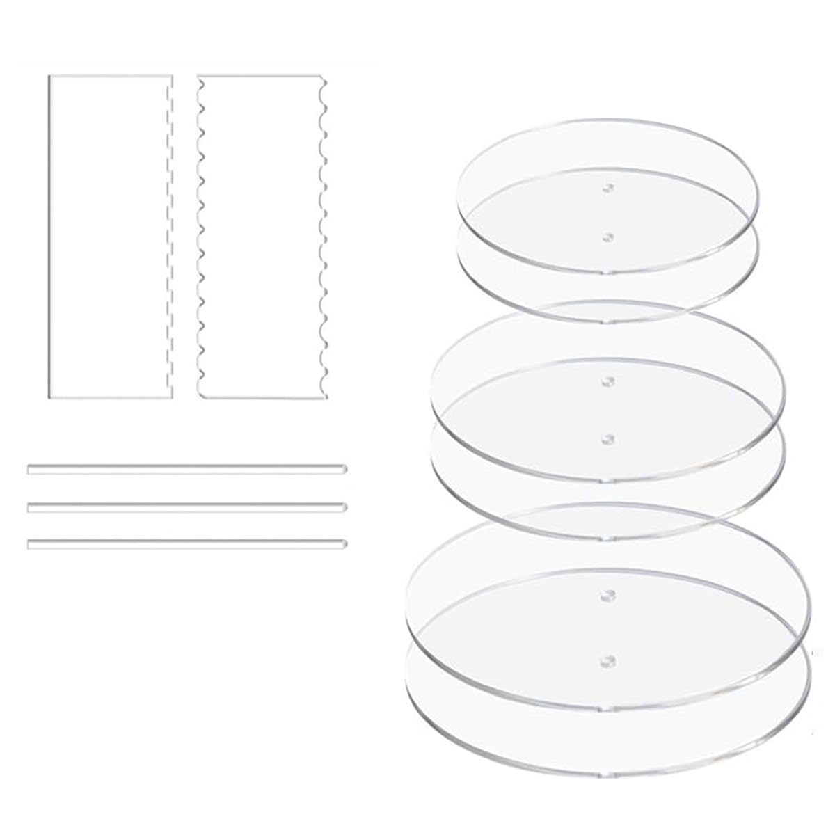 RUITASA Acrylic Cake Discs Set, Cake Scraper Smoother,Icing Smoother for Cake Decorating with 6 Acrylic Discs, 2 Icing Scraper and 3 Center Dowel for 3 Tier Cake Making, Serving Bake Goods