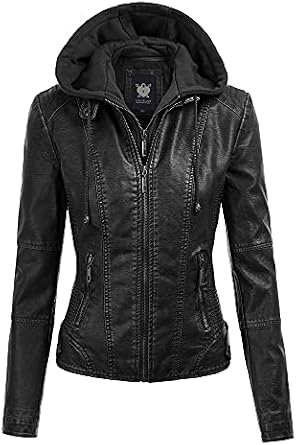 hooded faux-leather moto