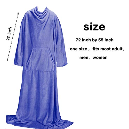 Fleece Wearable Blanket With Sleeves And Kangaroo Pocket For Women Man Adult, Super Soft Warm Tv Throw Blanket With Snap Button, Body Wrap Robe Blankets With Arms, Blue #TOP4