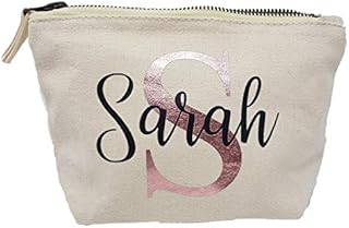 Personalised Makeup Beauty Bag with Rose Gold Initial (Natural, Small)