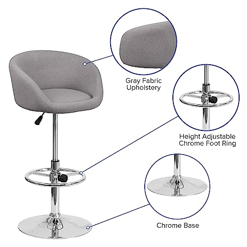 Flash Furniture Luis Contemporary Gray Fabric Adjustable Height Barstool With Barrel Back And Chrome Base #TOP26