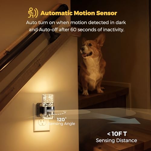 Image of L LOHAS LED Motion Sensor Night Light,Dimmable Night Lights Plug into Wall | 3000K Night-Lights with 0-100 LM Adjustable, Acrylic Bubble Plug in Nightlight for Bathroom Hallway Nursery