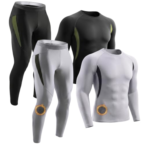 Mexholin 2 Pack Men's Thermal Underwear Set, Black/Grey, Size L