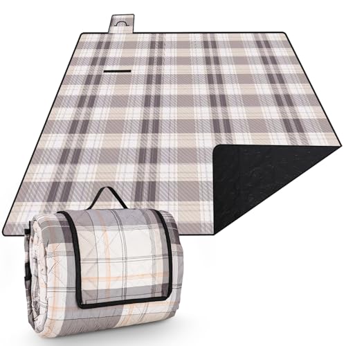 Tixexo Picknickdecke 200x200,picknickdecke wasserdicht wasserdicht Waschbar, isoliert stranddecke Sandfrei XXL,Bequeme leicht zu tragen für Outdoor, Camping, Strand (Schwarzes weißes Karo)