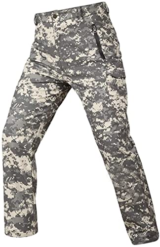 Czen Hombres Táctico Camuflaje Softshell Pantalones Militar Fleece Forrado Multi-Bolsillos Trekking Pantalones Impermeables Engrosados Cálidos Pantalones De Paintball (acu,M)