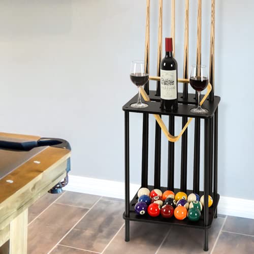 Vrisa Pool Stick Holder Pool Table Accessories Pool Cue Holder Rack Billiard Cue Racks Set Cue Stick Holder Floor Stand Billiard Accessories Wood Billiard Cue Sticks Holds 6 Pool Cue Sticks, Black #TOP26