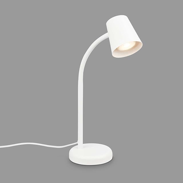 BRILONER Lampka nocna, lampa biurkowa, obrotowa, lampa stołowa GU10 do domowego biura z przełącznikiem kablowym, lampka do czytania, biała