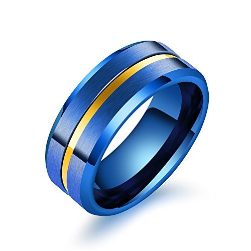 ENHONG 8mm Stainless Steel Matte Brushed Wedding Band Rings for Men,Black Blue Purple Gold Colors Available