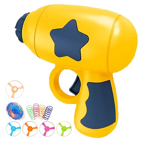BaiKevin 11 Pcs Helicopter Cat Toy with LED Flying Propellers & Spinning Tops, 4 Pack Cat Spring Toy, Cat Fetch Toy Launcher for Indoor Cats (Yellow)